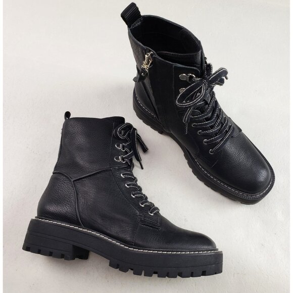 Sam Edelman Laurie Combat Boot Womens 7 Black Leather Moto Chunky Y2K Platform - Picture 1 of 13